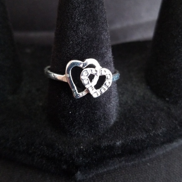 Double Heart .925 Sterling Silver Ring - Picture 2 of 4